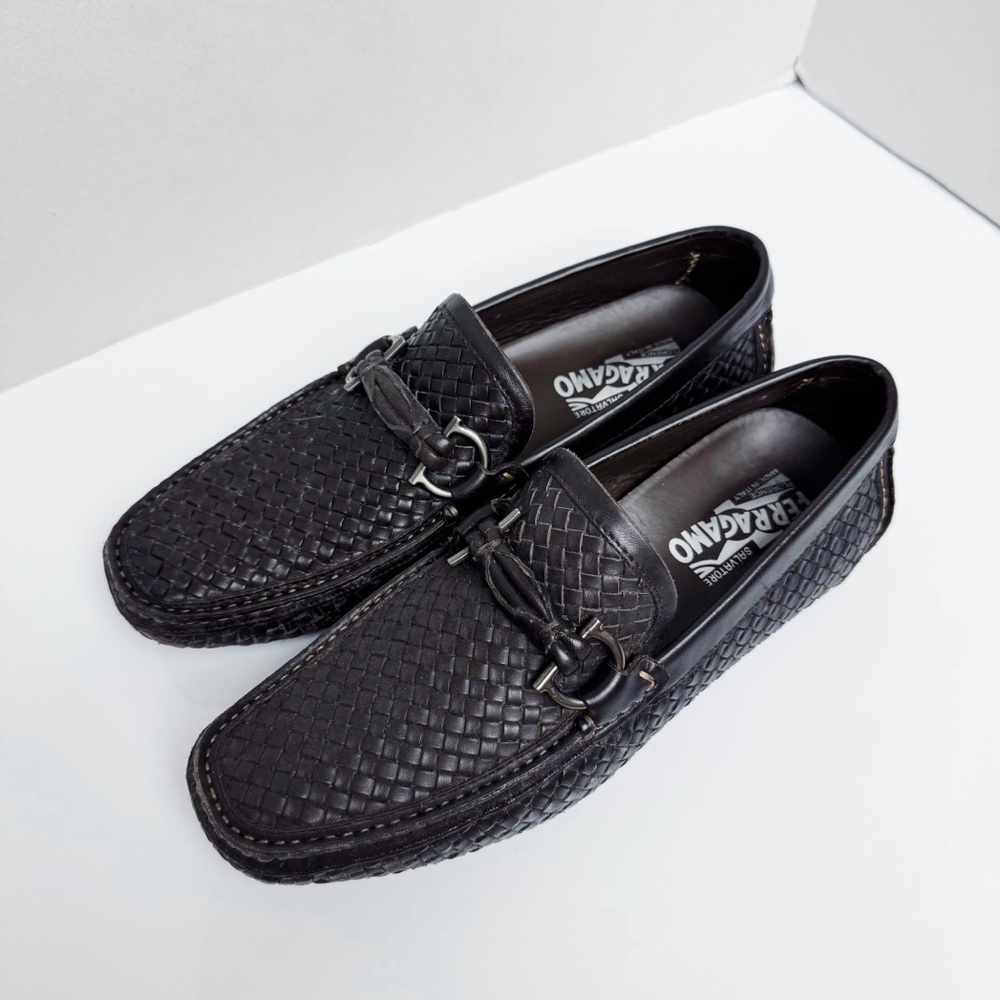 Salvatore Ferragamo - Caffe Calf Leather Weave Loafers